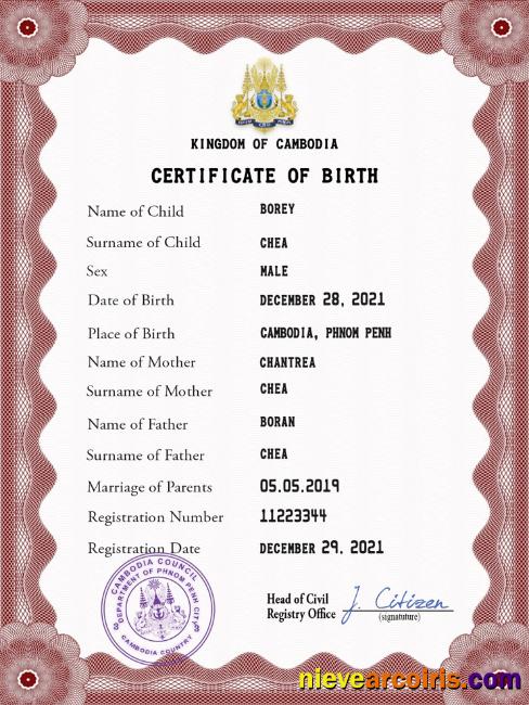Cambodia birth certificate